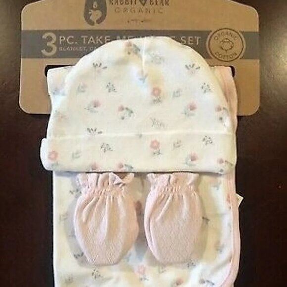 Rabbit + Bear Other - Rabbit + Bear Organic Cotton Blanket-Cap-Mittens Take Me Home Set Flowers